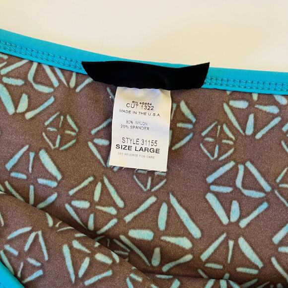 Athleta Halter Tankini Swim Skirt Two-Piece Set M/L Brown Teal Full Coverage - Picture 13 of 14